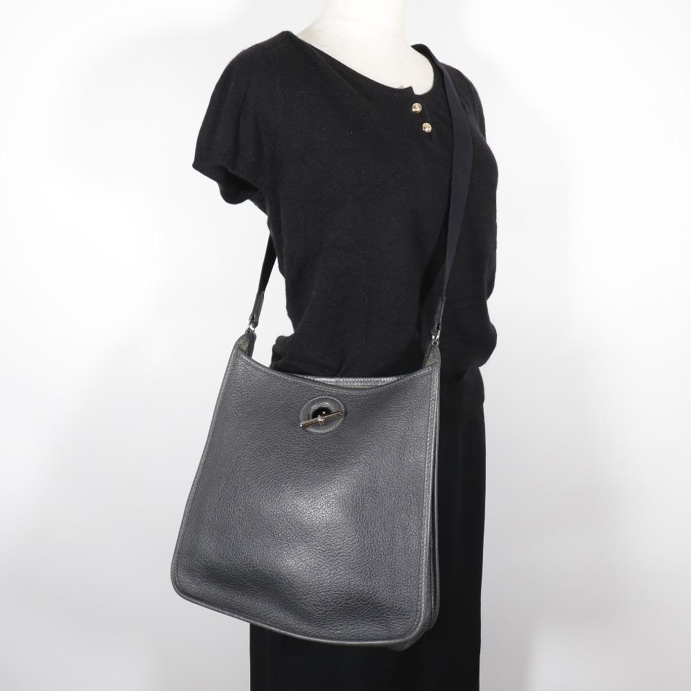 HERMES Vespa 28 Shoulder Bag gray/black leather Women Used