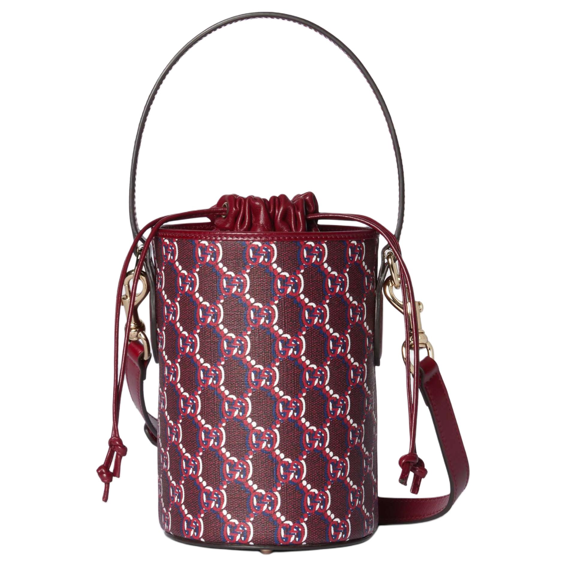 

Gucci Adjustable Shoulder Strap Drawstring Closure Leather Bucket Bag Mini Women bags Red 799001-FADVB-6242 Basic Set (Bag+Dust Bag)