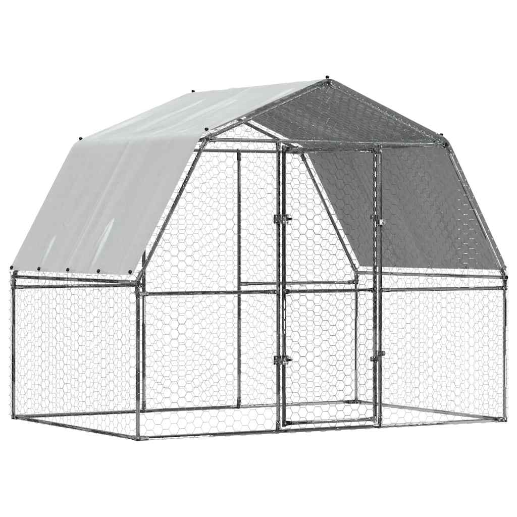 Chicken Coop with Roof and Door Silver Galvanized Steel