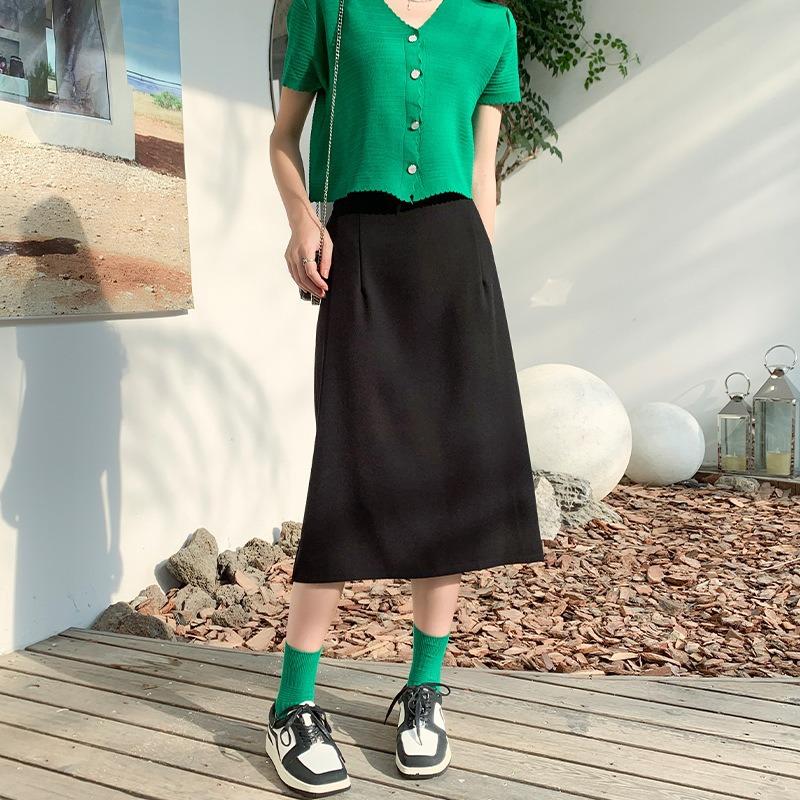 Front Slit Skirt for Women Small A-line Skirt for Summer Updated High-waist Design Mid-length Skirt