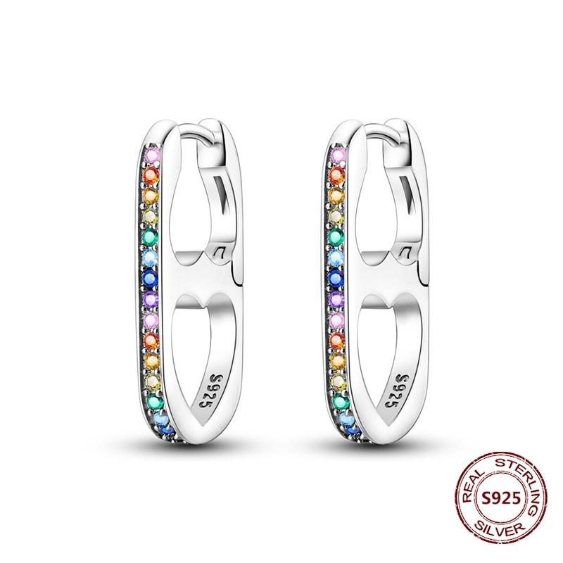 Purple Zircon Hoop Earrings 925 Silver U-shaped Liquid Metal Love Heart Fashion Earrings For Women Jewelry