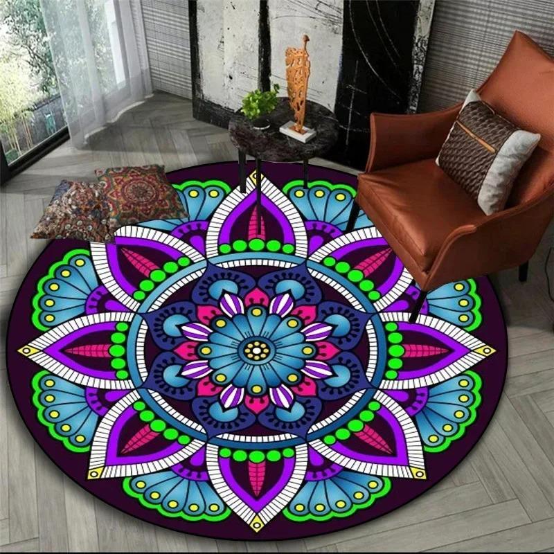 Bohemian Mandala Round Bedside Rug For Hanging Basket Computer Chair Floor Mat Meditation Yoga Mat Home Decoration