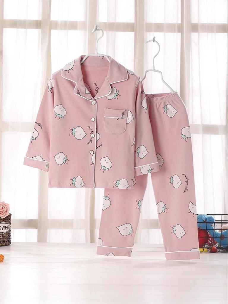 2026 Children's Cotton Spring/Autumn Casual Pajama Set - Open Front, Two-Piece for Older Kids