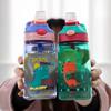 480ML Kinder Trinkbecher Auslaufsichere Wasserflasche Cartoon Dinosaurier Kinder Plastikwasserflasche mit Entenschnabel-Strohhalm