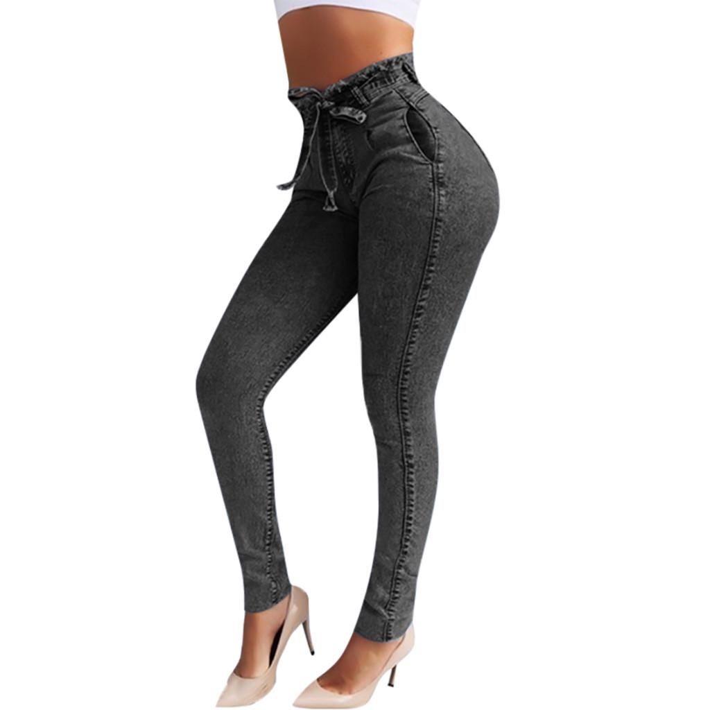 Women Elastic Butto Tassel Loose  Denim Casual Small Feet  Slim Fit Jeans