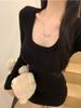 Women's Grey Slim-Fit Long-Sleeve T-Shirt, Spring/Fall Flattering Basic Style