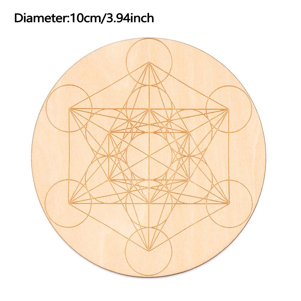 Symbole Naturel Bois Chakra Fleur de vie Tapis Énergétique Bord Arrondi Cercles Sculptés Sous-verre Pour Ensemble Pierre Cristal Décor Mural Cuisine