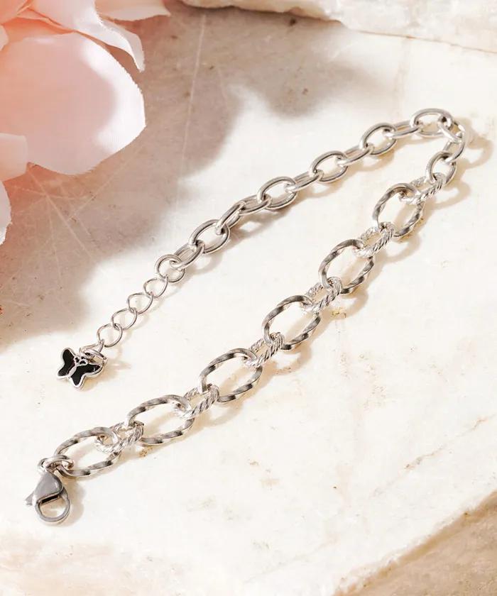 Surgical Mix Chain Butterfly Charm Bracelet (PLT-BR-003_SV)