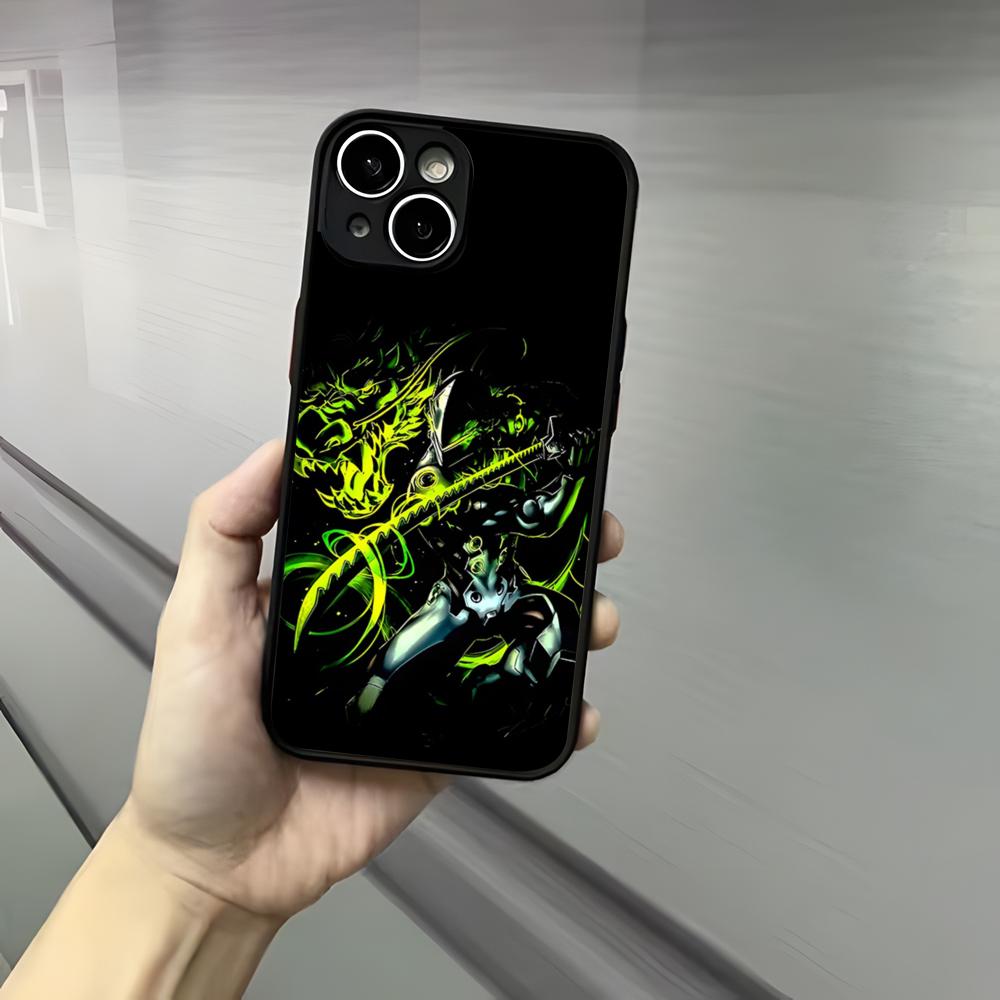 O-Overwatch Telefon Kılıfı iPhone 17 16 15 14 13 12 Pro Max Xr Air Plus için Deri Hissi Siyah Sert Kabuk Kılıf