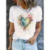 European Sizes The Pattern Is a Mirror-like Heart Shape and Flowers, with an Informal Style; Printed Fashion Casual Short-sleeved