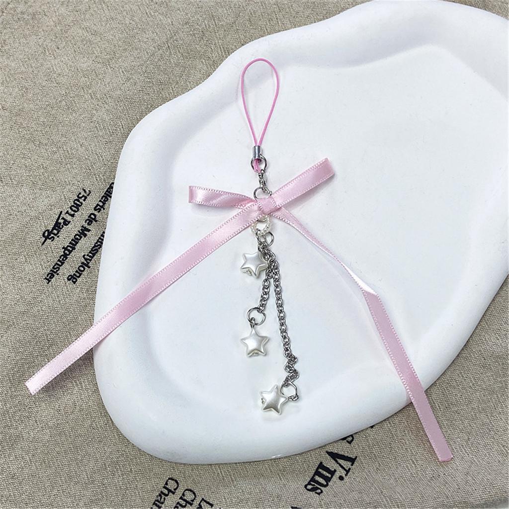 Cute Pearl Ribbon Bowknot Keychain Pendant Keyring Charm Lovely Hanging Decorations for Purse Bag Backpack Handbag