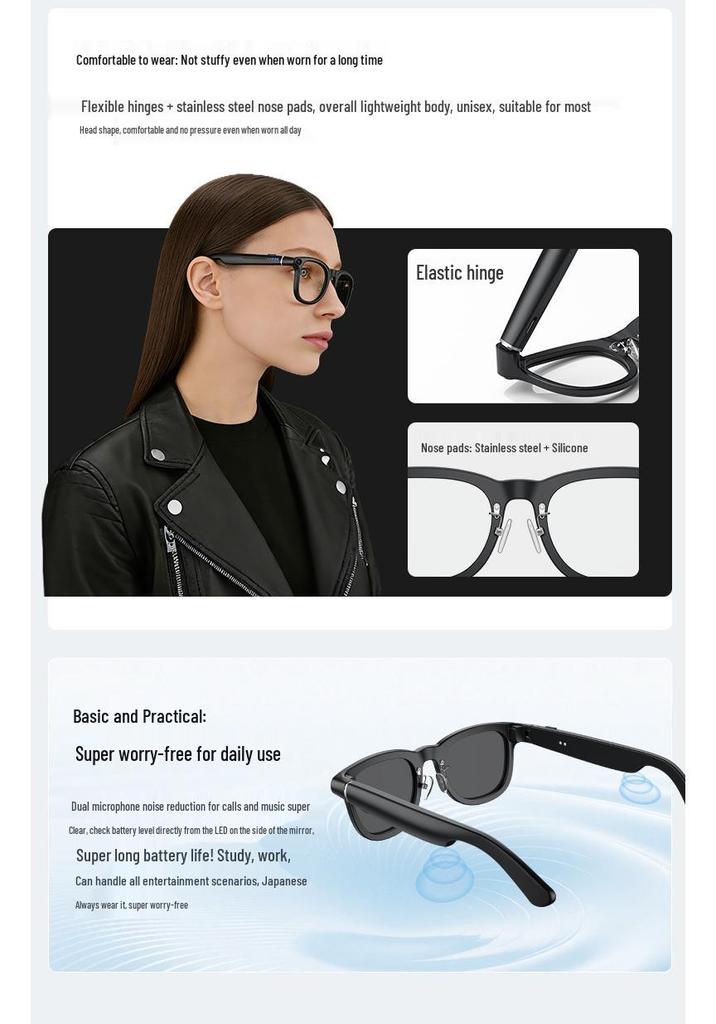 X01 HeyCyan 800W Anti-shake Smart Glasses with Bluetooth Calls, AI Voice, and Charging Case.