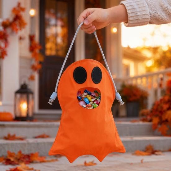 jijijing Halloween Trick or Treat Candy Bag for Kids, Cute Ghost with Handle, Oxford Cloth Snack Holder Party Favors