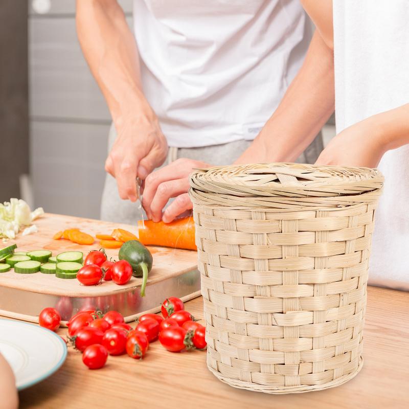 Luxshiny Ratanový kulatý odpadkový koš s víkem Koš na vejce Proutěný organizér Sud Úložný koš Ratanový koš na prádlo Tkaný odpadkový koš Květina