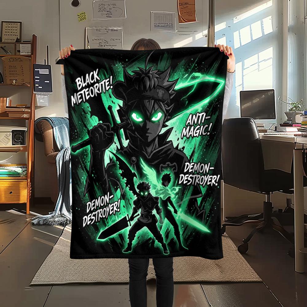 1PC Black Clover Patterned Flannel Blanket Suitable For All Seasons For Home Decor Warmth And Comfort Gifts Holiday Present