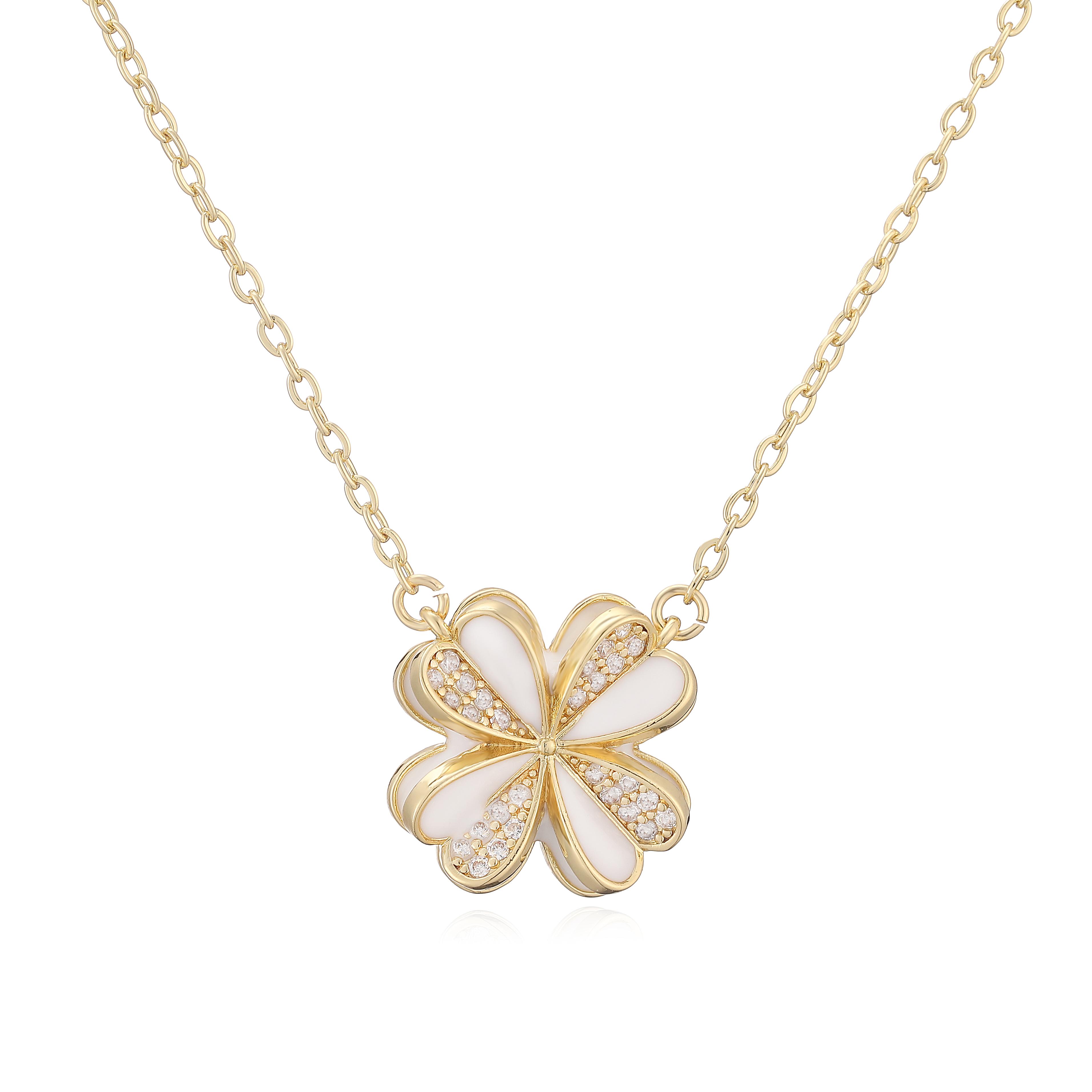

HECHENG,Enamel Dripping Glaze Zirconia Triple-Life Flower Butterfly Motif Charm Pendant Necklace Natural Romantic Style Zircon Other&45cm белый