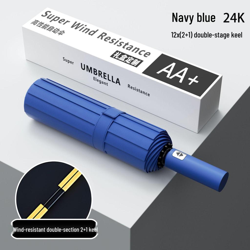 Reinforced Windproof Black Umbrella with UV Protection for All Weather Conditions