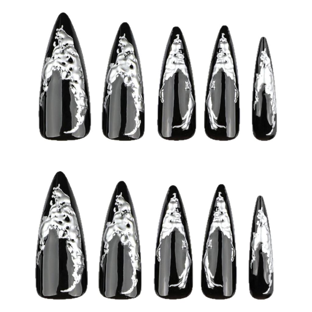 European & American Hot Selling Long Spicy Silver Pointed Wearable False Nails