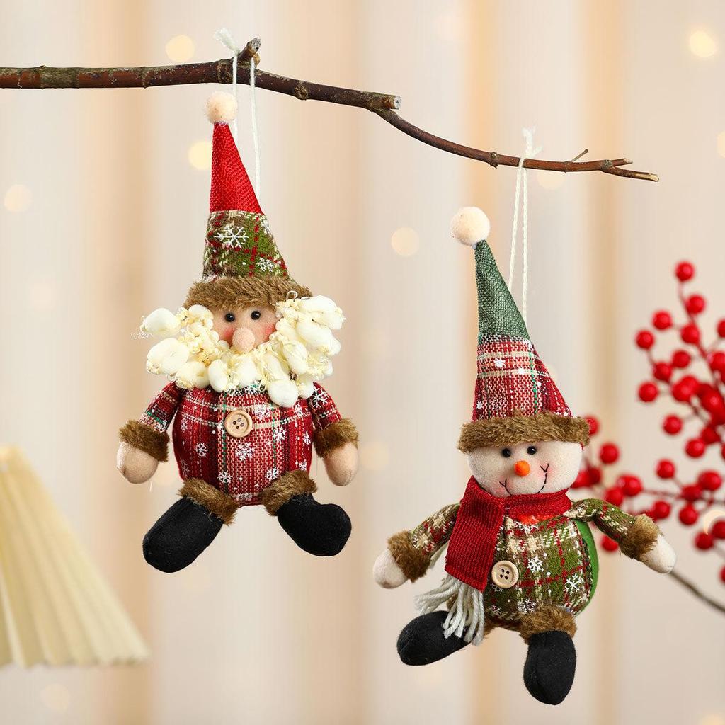 Plaid 3D Fabric Button Spherical Christmas Tree Ornament