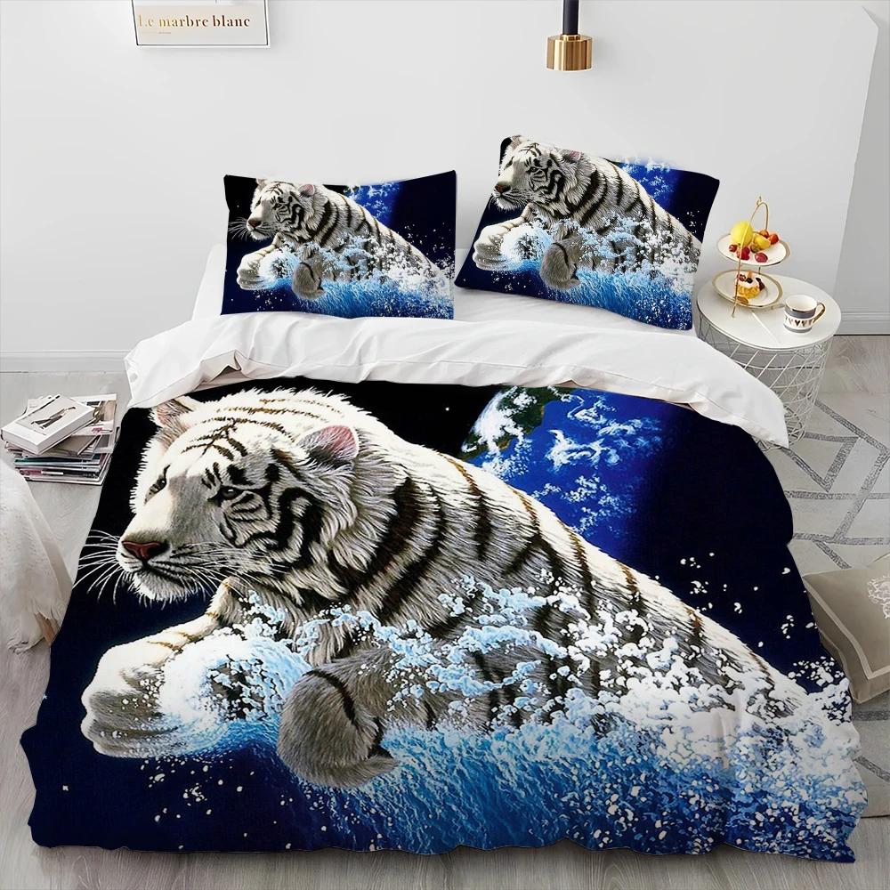 Set Biancheria da Letto Trapuntato di Lusso Animale Tigre Leopardo Lupo 3D, Set Letto Copripiumino Coperta Copricuscino, Set Biancheria da Letto King Queen Size