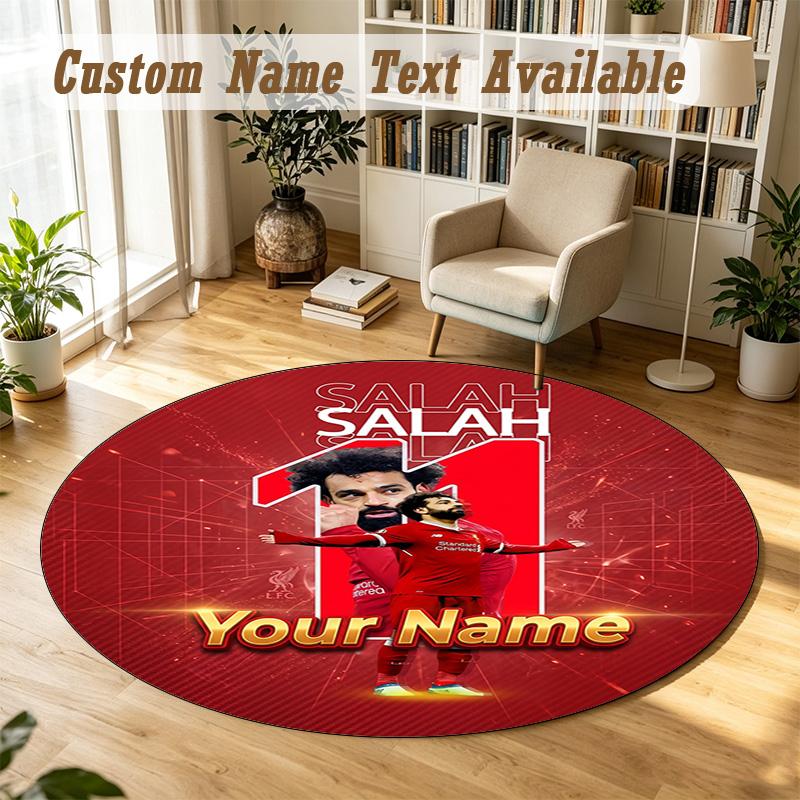 Round Rug Custom NameMohamed Salah Pattern Non Slip Carpet Home Floor Decor