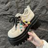 Fashion Women's Leather Sneakers New 2025 Spring High Platform Lace-up Casual Shoes Thick Sole 9CM Heels Walking Shoes Zapatos Mujer