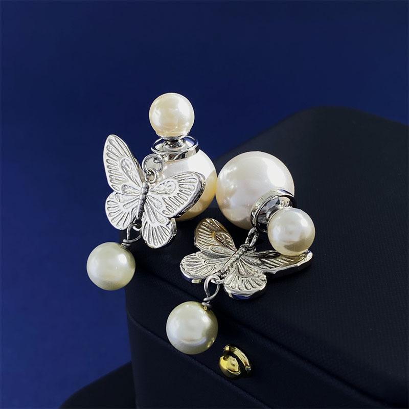 

Высококачественные жемчужные серьги, покрытые 18-каратным золотом, серьги-гвоздики в форме бабочки, ретро-легкие роскошные женские украшения для ушей серебряный