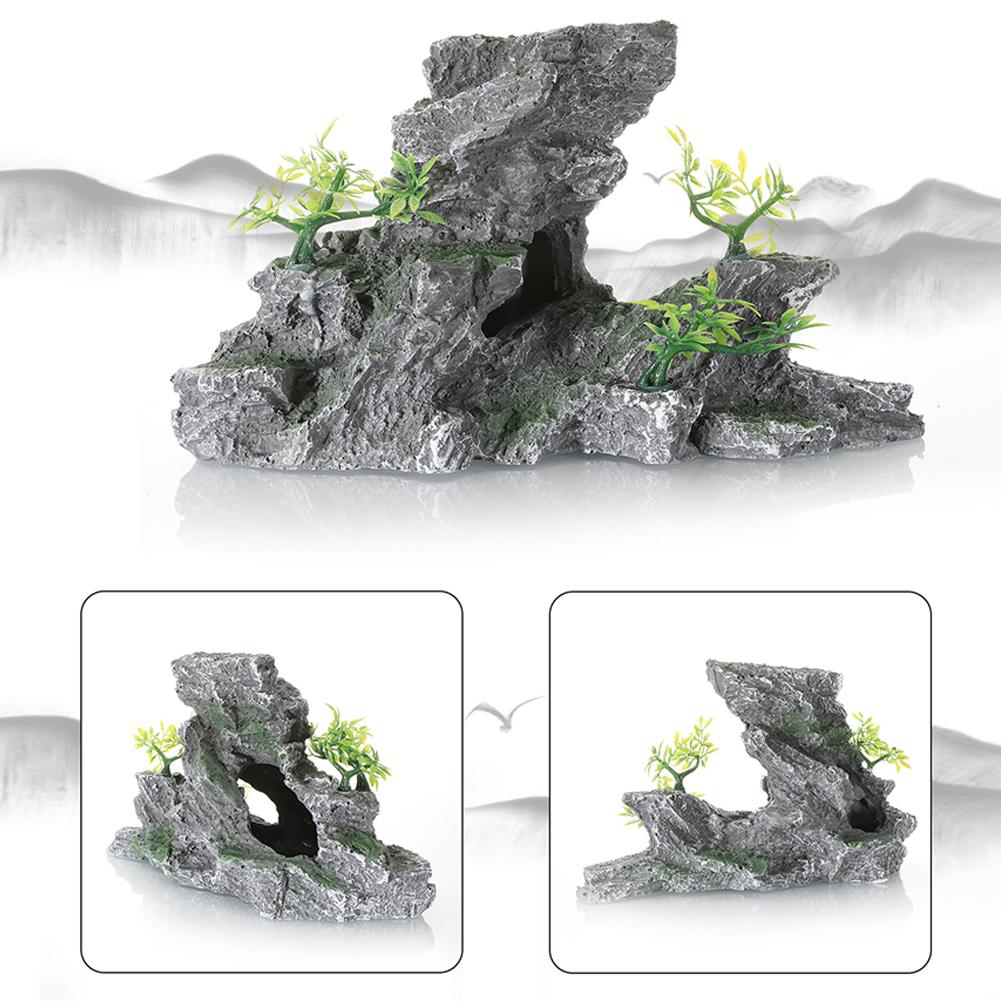 Aquarium Decoration Simulation Rockery Fish Tank Landscaping Stone Ornament Artificial Resin Mountain Fish Hiding Cave Stone Decor