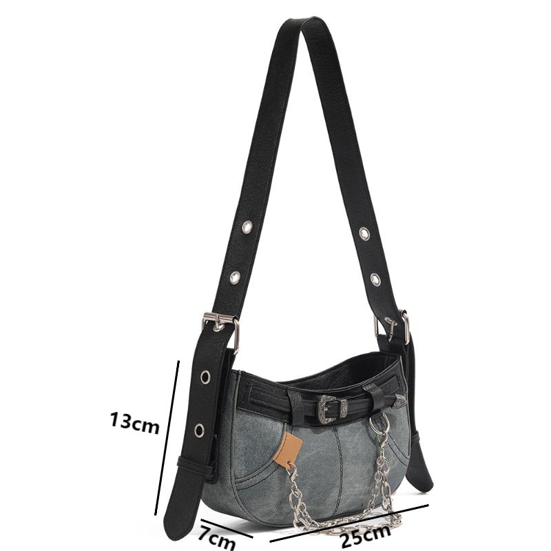 Vintage Denim Shoulder Bags Canvas Patchwork Y2K Style Female Underarm Bag Hottie Blue Hobos Crossbody Bags Women Chain Handbags
