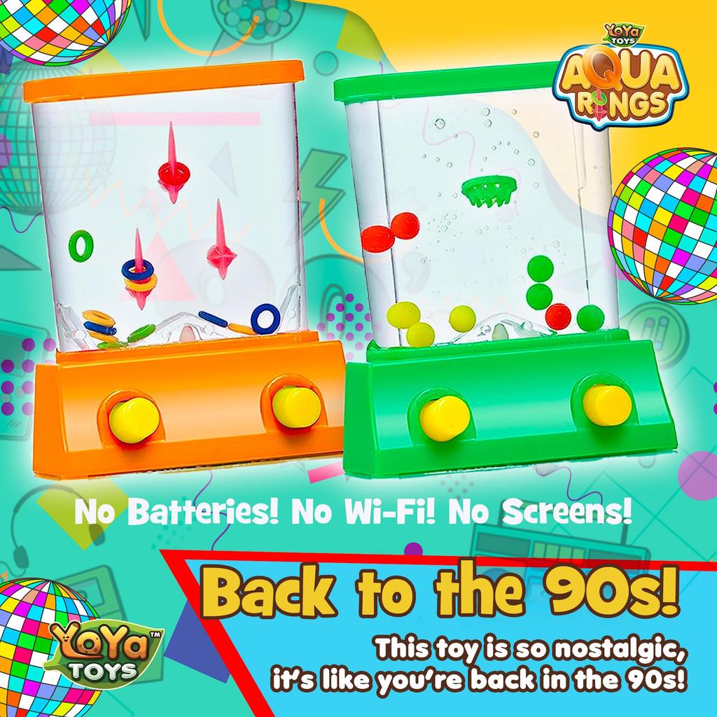 YoYa Toys Handheld Water Games Fish Ring Toss and Basketball Aqua Arcade Toy Set of 2 Compact Mini Retro Toys for Kids and Adults in Gift Box -
