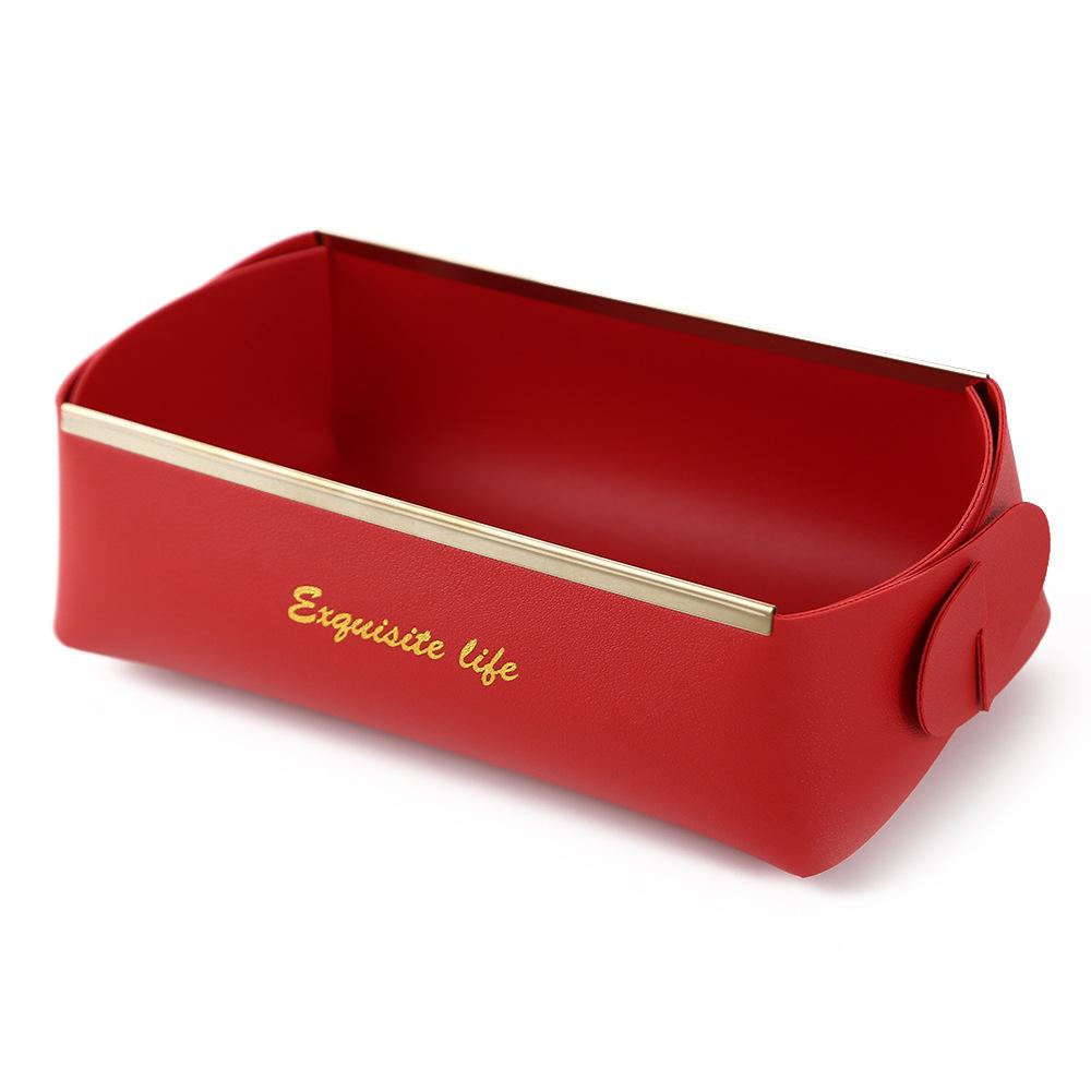 Nordic Leather Desktop Storage Box PU Foldable Grory Basket Household Di Tray Cosmetic Coins Organizer Decorative Plate