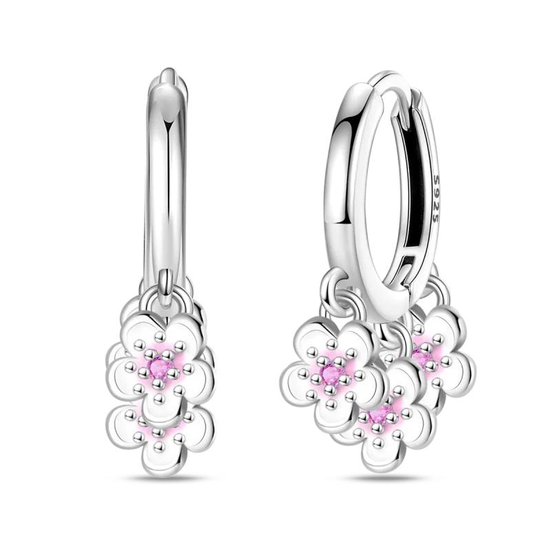 Original Earrings 925 Silver Fruit Series Cherry Strawberry Hoop Earrings Ear Studs Zircon Making Jewelry for Women Girl Party