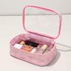 Pink Bow Makeup Bag Portable Cosmetic Pouch with Transparent Window Zippered Travel Cosmetic Organizer for Business Trip Vacation