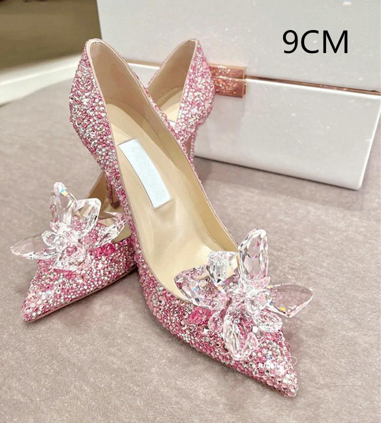 Grey Women's Crystal Wedding Shoes High Heels 2025Autumn New Silver All Diamond Bridal Shoes Water Diamond French Single Shoes