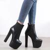 16CM Tykke Høyhælte Sko Dame Plattform Elastisk Bånd Glidelås i Siden Chelsea Støvletter Svarte Ankelstøvletter Zapatos Para Mujeres