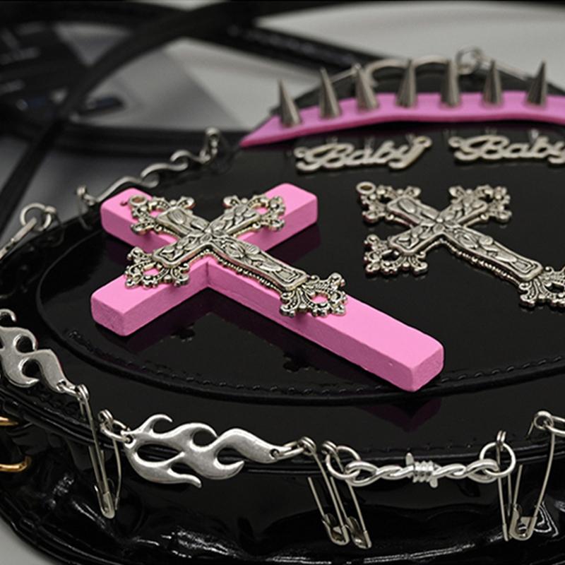 Y2K Women's Shoulder Bag Heart-shaped Leather Gothic Crossbody Bag Punk Metal Decoration Lady Purse