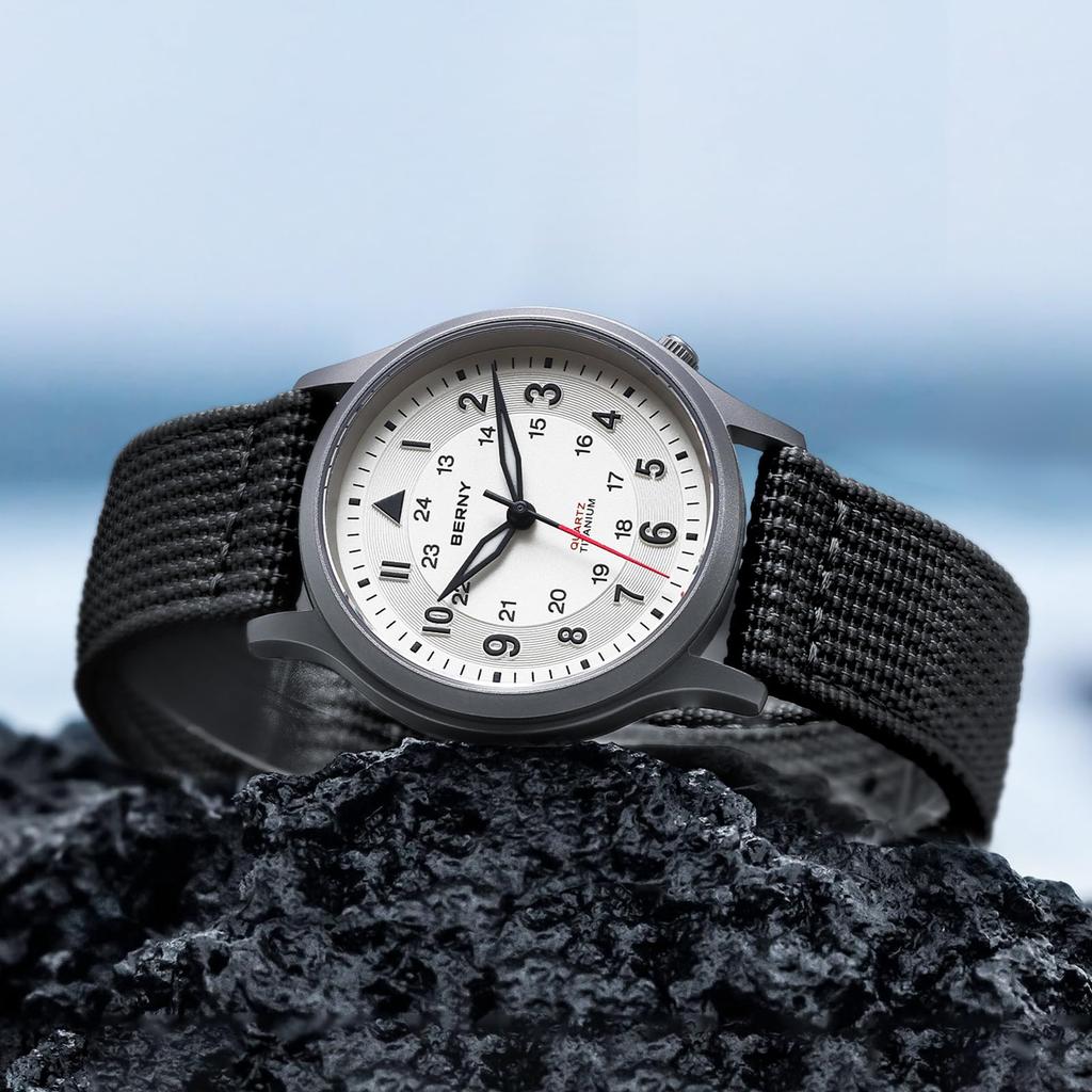 BERNY Titanium Watch with Japanese Sweep Second Quartz Movement Analog Quartz Watch for Men and 5ATM Water and Canvas Strap Men's (VH31), Women,