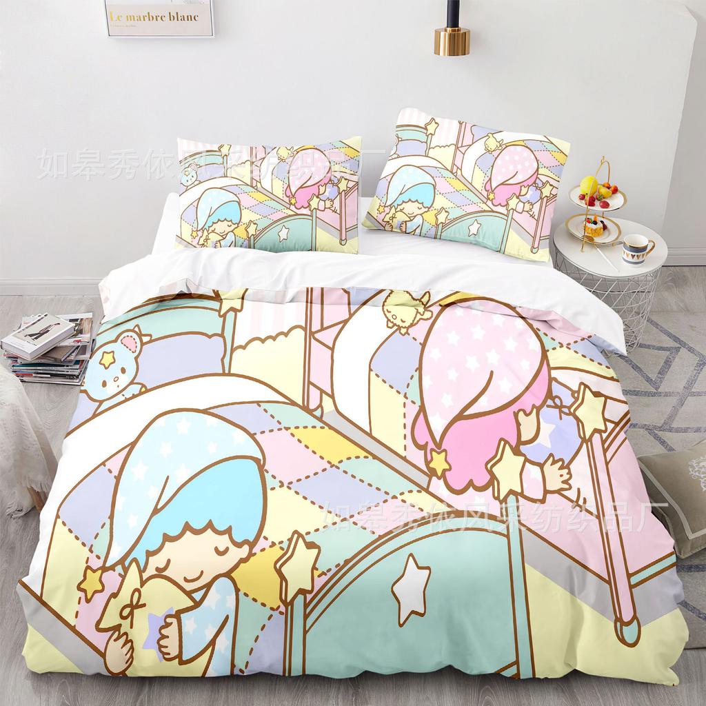 Sanrio Little Twin Stars Bedding Sets Comforter Quilt Bed Cover Duvet Cover Pillow Case 2-3 Pieces Sets Kids Adult Size