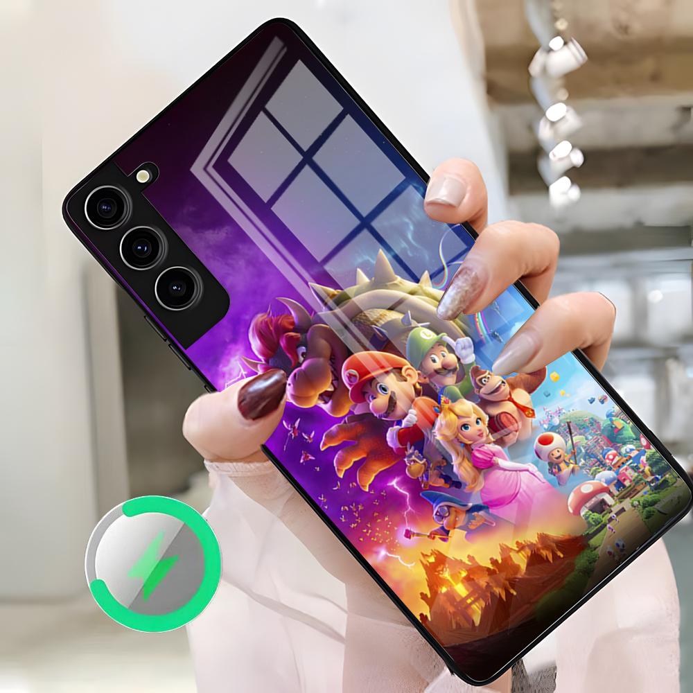 Custodia per Telefono Super Marios Bros Per Samsung S26 Ultra S25 Edge S23 S22 S21 S20 Ultra Plus S24 Fe A25 Copertura Magnetica in Vetro