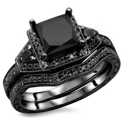 Luxury Ins Black Zircon Couple Ring European and American Fashion Women's Ring Black Gold Black Set Ring Jewelry Wholesale