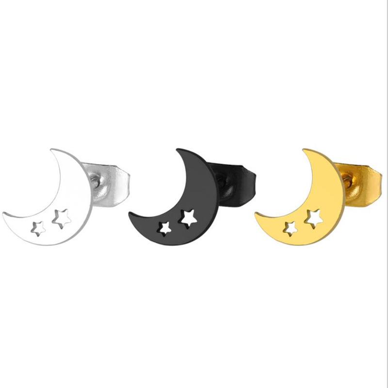 Korean Minimalist Hollow Crescent Moon Earrings - Stainless Steel Studs
