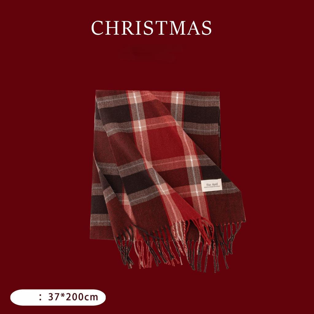 Christmas Red Checkered Scarf Winter Versatile Scarf Women's High Grade Scarf Warm Scarf