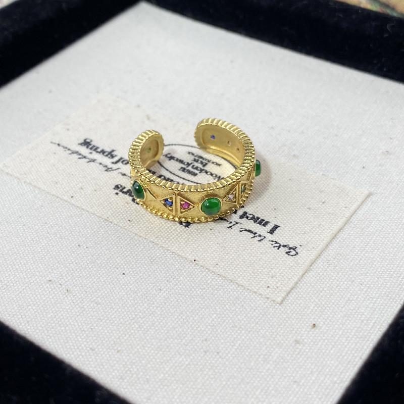 Exquisite Adjustable Opening Gemstone Copper Ring For Women Stylish Geometric Design