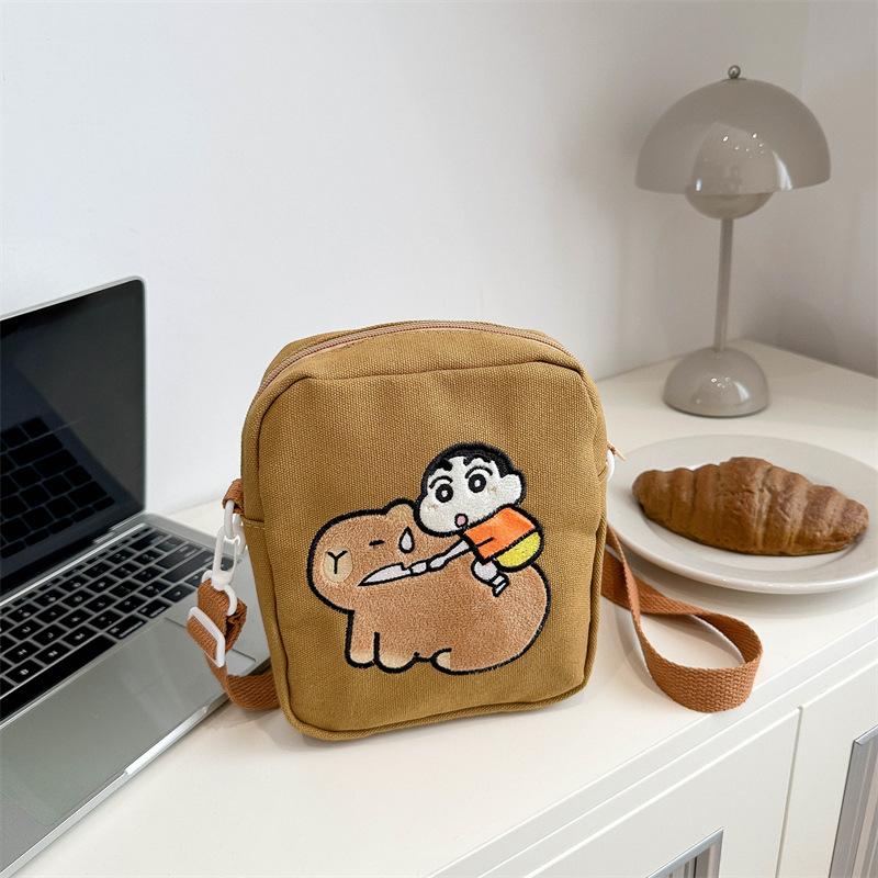 

Мультяшная милая сумка-мессенджер через плечо из холщовой ткани, сумка через плечо, сумка-капибара, маленькая квадратная сумка 20*16*6cm