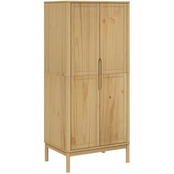 Wardrobe - VIDAXL - Floro - Solid Pine Wood - Brown Wax - 2 Doors - 77x53x171 Cm