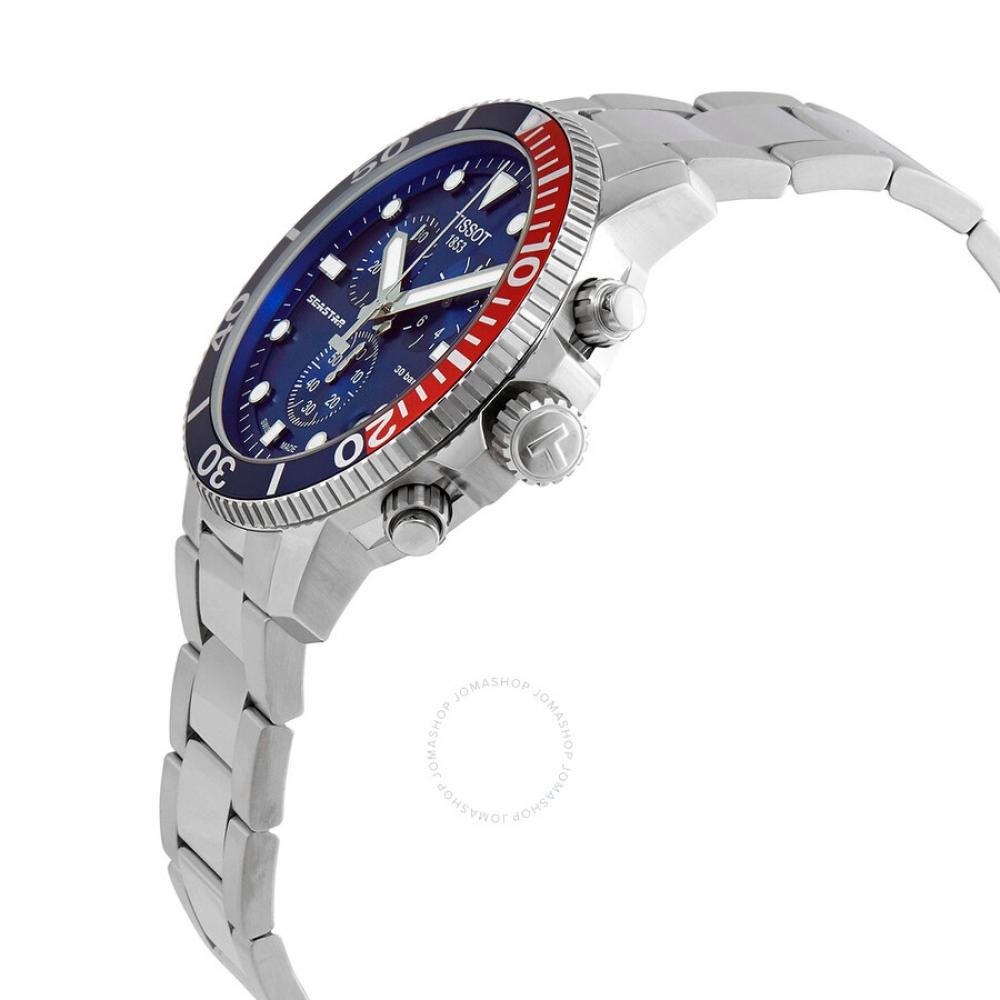 Tissot SeaStar Chronograph Quartz Blue Dial PepSi Bezel Men S Watch T120.417.11.041.03