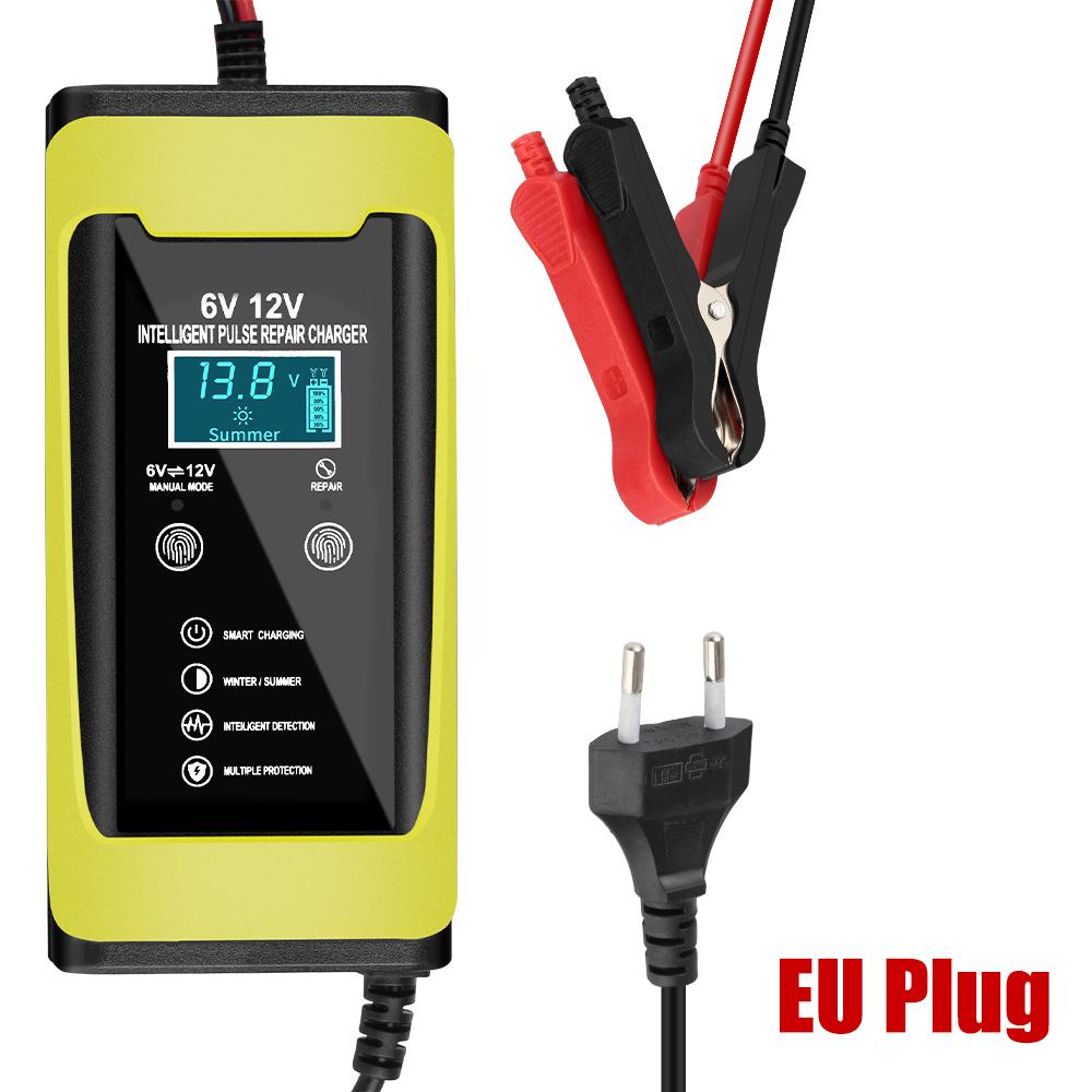 Cycle GEL Lead-Acid Charger 6V 12V 6A Auto Motorcycle Car Battery Charger Smart Fast Charge Pulse Repair LCD Display