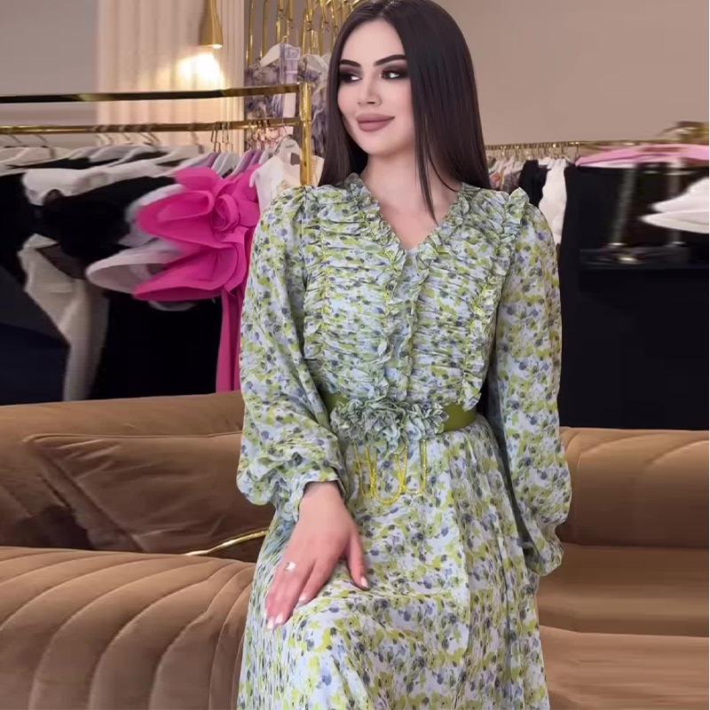 2024 Autumn Elegant European & American Women's Long Sleeve Print Casual Dress