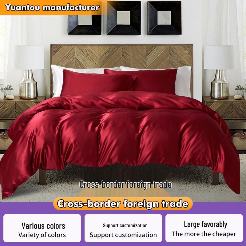 Satin Silk 3-Piece Bedding Set: Duvet Cover, Pillowcase, Pillow Core Cover