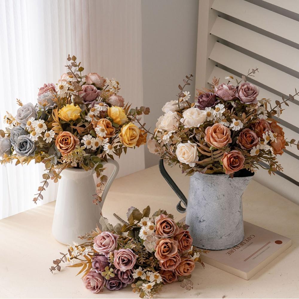 Artificial Rose Bouquet Fake Floral Ornament Complete Set Arrangement